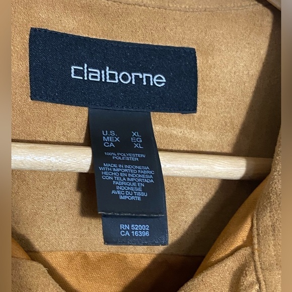 CLAIBORNE men’s mustard yellow suede long sleeves button down oversized shirt - Picture 3 of 4